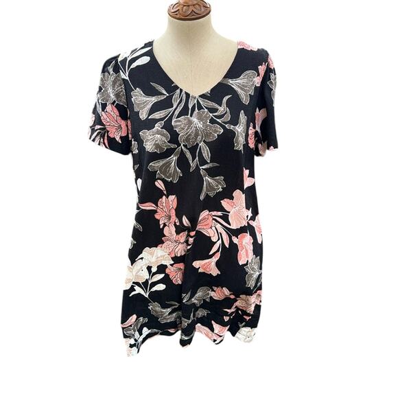 Nicole Miller Tropical Black Floral Linen Blend Dress Women's size Medium - Picture 1 of 12